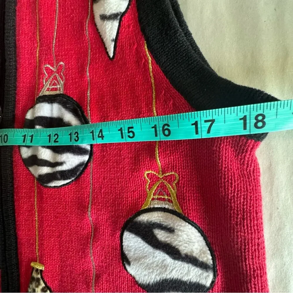 Animal Print Cheetah Zebra Christmas Ornament Zipper Sweater Vest Small Vintage - Picture 9 of 11